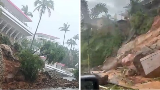 Cae muro del hotel Las Brisas de Acapulco por el huracán John