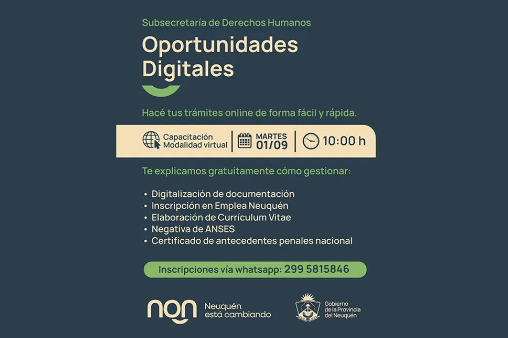 Oportunidades Digitales: Abren inscripciones para capacitación virtual sobre trámites y gestiones online